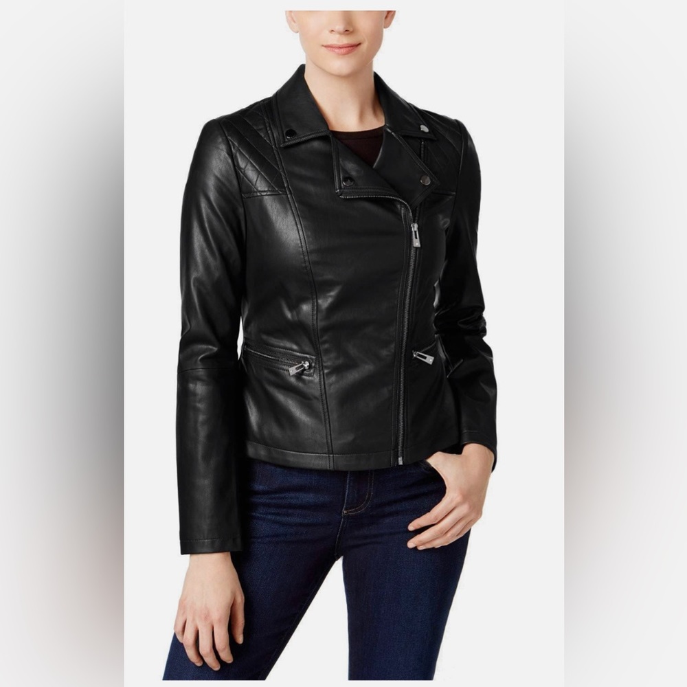 INC International Concepts Women’s Black Faux Leather Moto Jacket/Medium-NWT